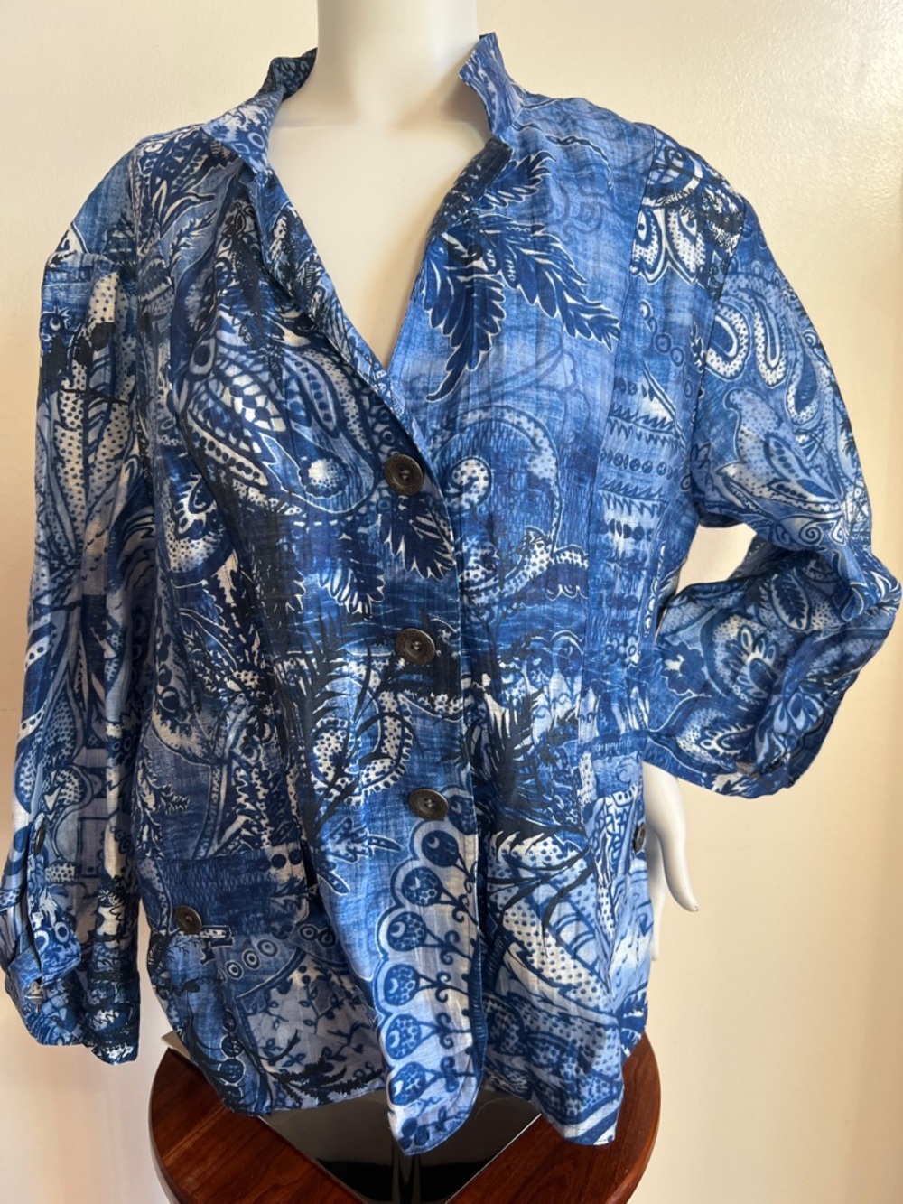 Chico's Blue Paisley Button-Down Shirt